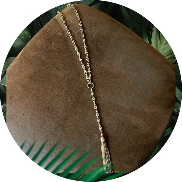 J. Crew Long Gold & Rhinestone Chain Link Y Necklace with Tassel - Picture 5 of 8